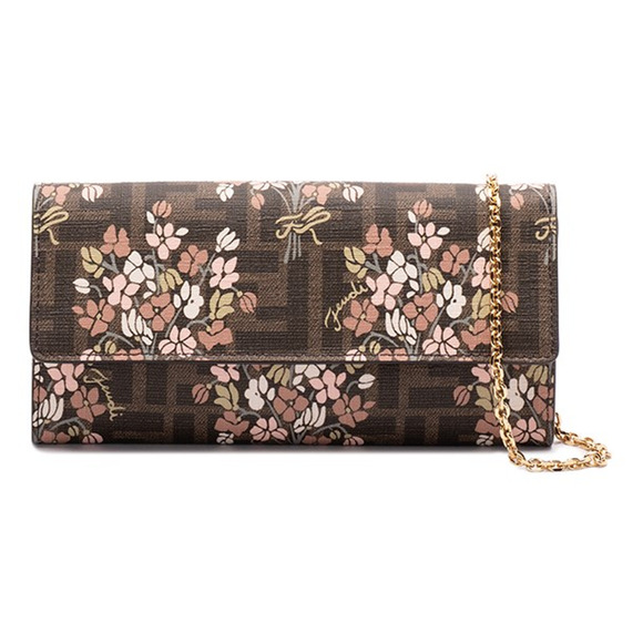 NEW FENDI FF FLORAL LOGO CHAIN WALLET CROSSBODY BAG BOX AUTHENTIC! - Picture 1 of 15